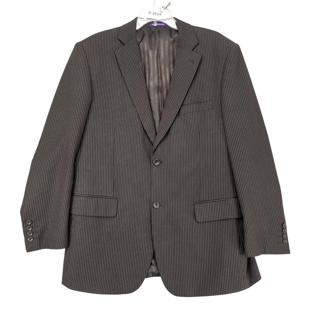 Vinci Brown Pinstripe Suit Jacket Mens 42R 2-Button 70s Retro Career Old Money
